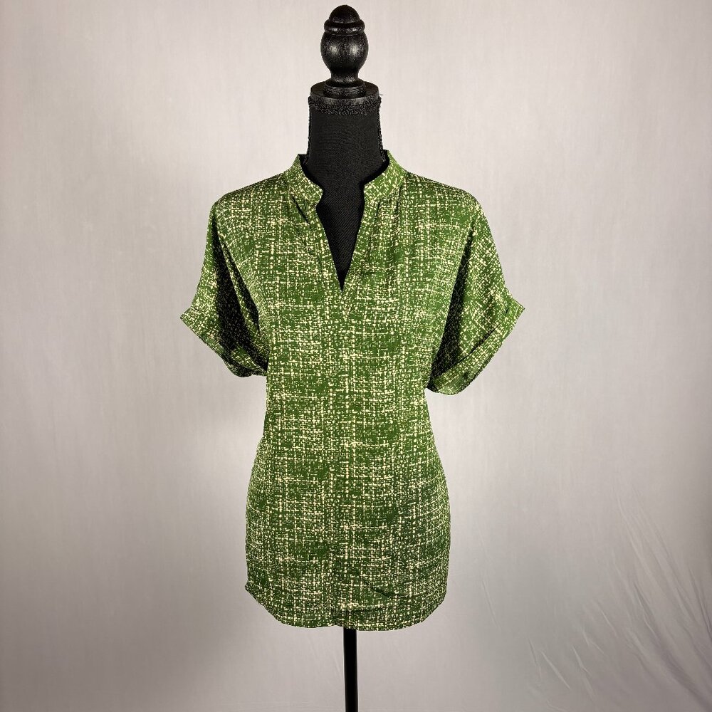 HAPSHO | Mandarin Collar Print Blouse | XL | Green | NWOT